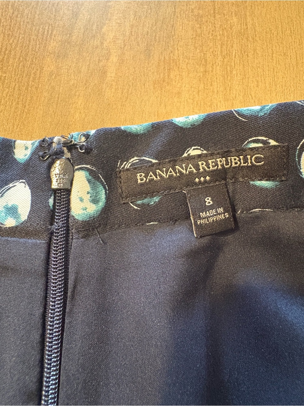 Banana Republic Skater A-Line Skirt Navy Teal Dot Print Lined Pockets Size 8 - Picture 3 of 12
